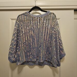 Fashion Nova Blue and Gold Sequin Blouse